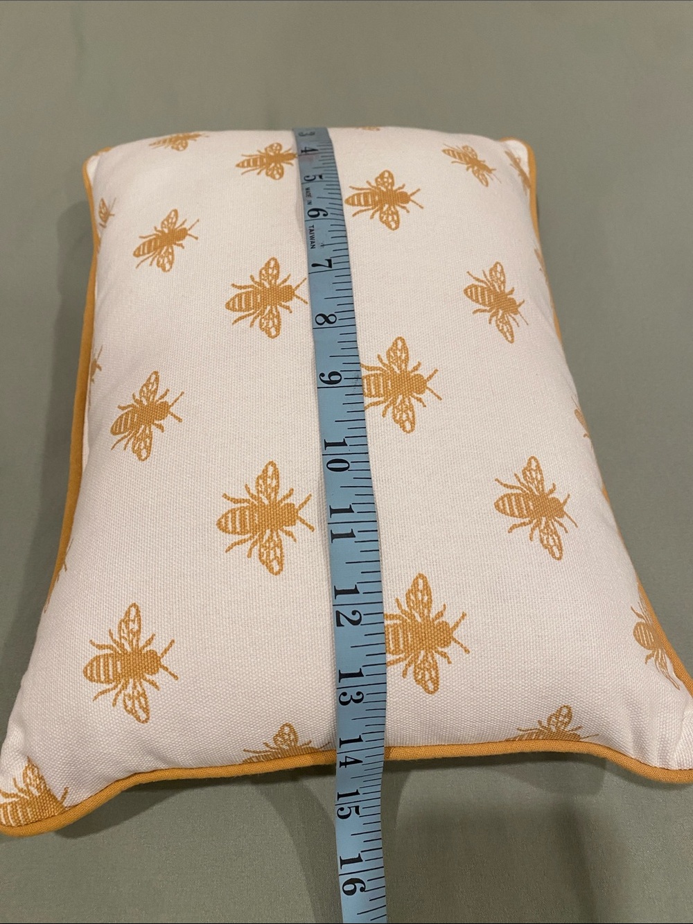 Set of Two Reversible Bee Pattern Decorative Throw Pillows in Mustard and White - Picture 3 of 4
